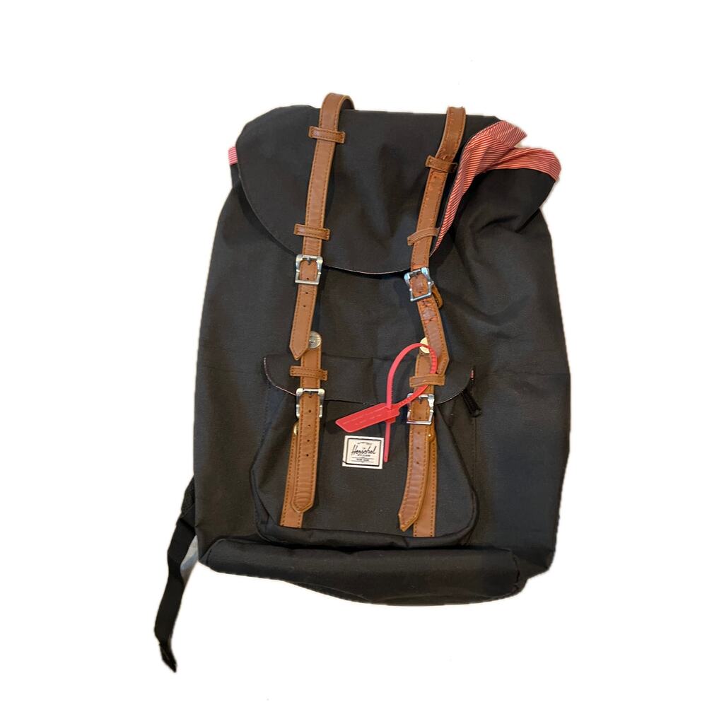 Black Canvas Backpack with Brown Trim